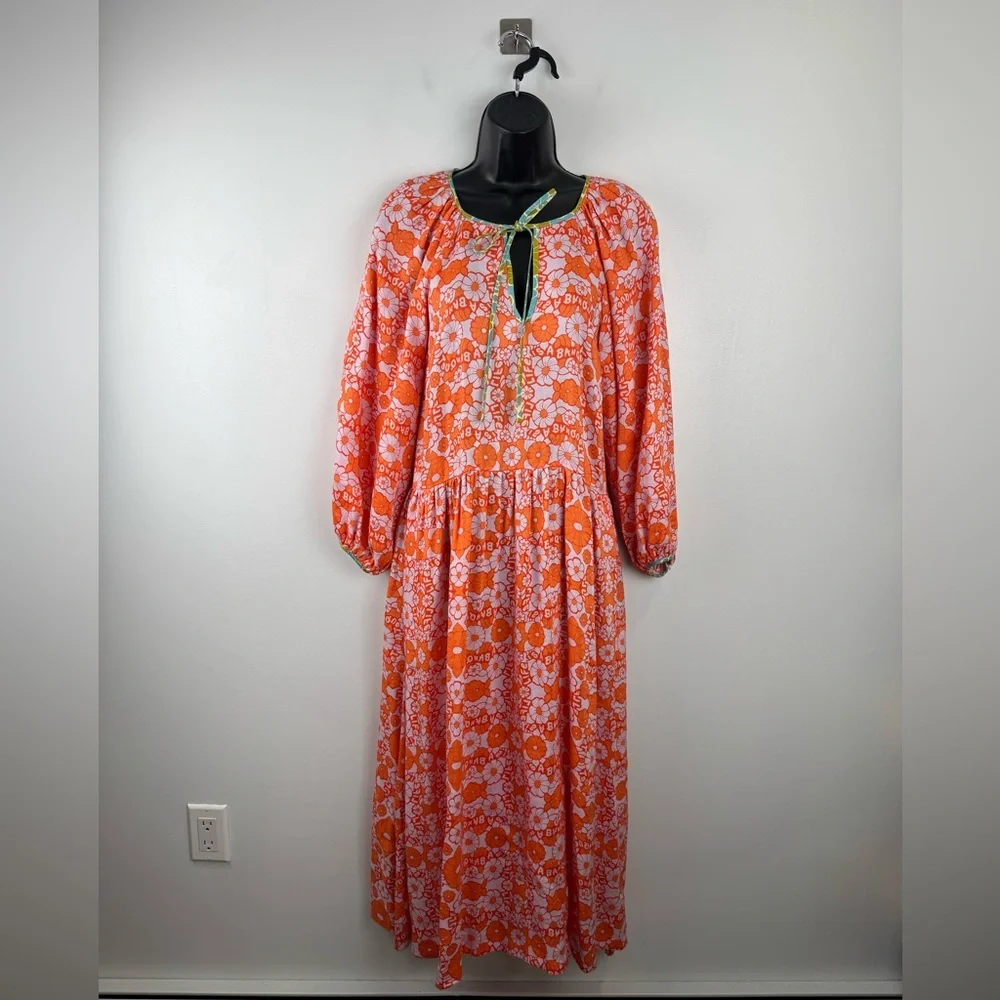Lingua Franca Women Linen Blend Banquet Floral Drop Waist Dress Size XS - Picture 1 of 7